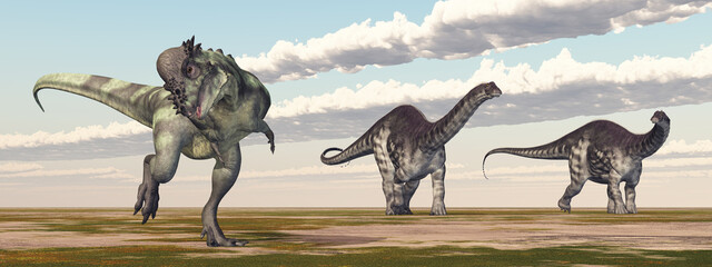 Die Dinosaurier Pachycephalosaurus und Apatosaurus © Michael Rosskothen