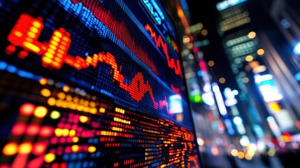 Market Trends Visualization Urban Cityscape Data Analytics Nighttime Close-up Finance