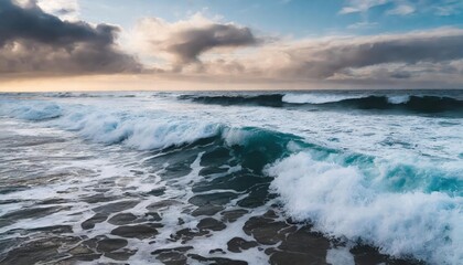 Captivating Foamy Waves Rolling Up in the Ocean A Serene Seascape Captured in , Showcasing Natures Beauty and the Rhythmic Dance of Water Against the Shoreline