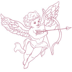 Cute Cupid with Bow Illustration on the White Background.