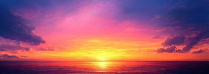 Fototapeta premium Vibrant Impressionist Sunset Over Ocean with Warm Colors Reflective Water and Dramatic Sky