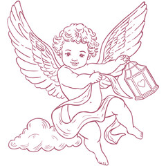 Cute Cupid with Lantern Illustration.