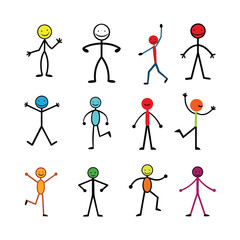 Vector set of stick people silhouette different pose