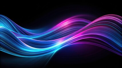 Abstract Wavy Lines in Blue and Purple on Black Background for Creative Design and Digital Art Projects