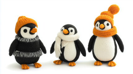 Fototapeta premium Penguin toys on a white background.