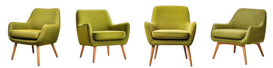 Four stylish and modern armchairs arranged in a cozy living room or office setting featuring a contemporary design with upholstered seats wooden legs