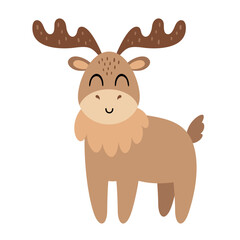 Polar deer clipart. Cute Arctic animal clipart. Hand draw vector illustration in flat style