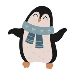 Polar penguin clipart. Cute Arctic animal clipart. Hand draw vector illustration in flat style
