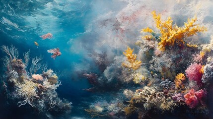 Obraz premium Vibrant Underwater Coral Reef Scene with Colorful Fish