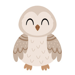 Polar owl clipart. Cute Arctic animal clipart. Hand draw vector illustration in flat style