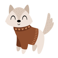 Polar Fox clipart. Cute Arctic animal clipart. Hand draw vector illustration in flat style