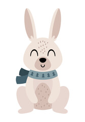 Polar rabbit clipart. Cute Arctic animal clipart. Hand draw vector illustration in flat style