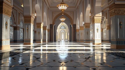 Beautiful mosque in Ramadan Kareem or Eid Al Fitr vibes. Islamic mosque architecture building