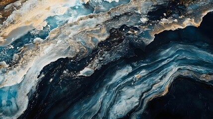 Abstract Blue Gold Marble Texture Background Swirl Wave Pattern Design