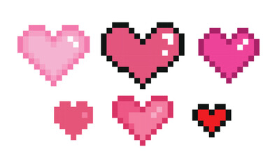 Heart pixel set, valentines day element design, vector