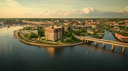 Fototapeta premium Modern building on island cityscape waterfront view