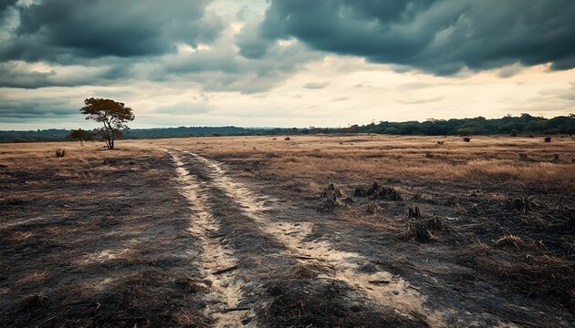 Lonely Tree on a Dry Savannah Landscape