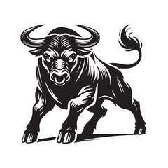 Fierce angry ox silhouette for innovative artistic designs - Angry ox black vector
