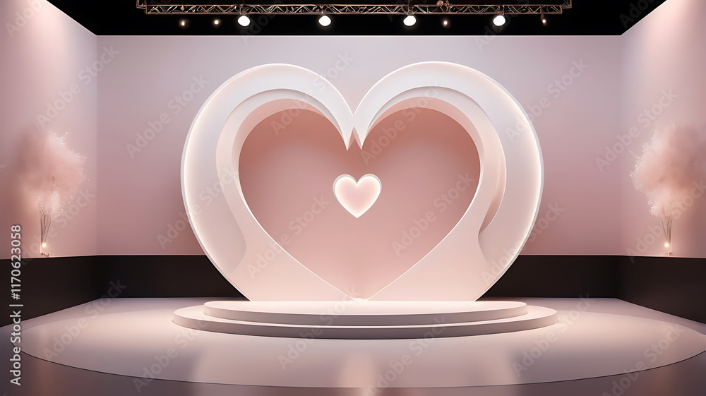 Poster heart on display in an abstract creation of love-inspired stage with a blend of modern and classic e