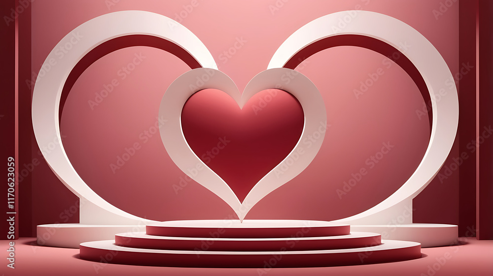 Poster heart on display in an abstract creation of love-inspired stage with a blend of modern and classic e