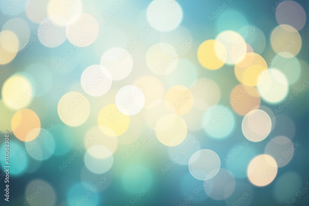 Poster abstract blurred colorful bokeh light circles on a gradient teal and yellow background. concept of f