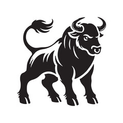 Bold angry ox silhouette for artistic projects - Angry ox black vector
