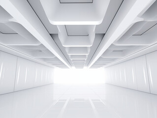 Fototapeta premium Modern White Void Space with Geometric Ceiling Light Patterns
