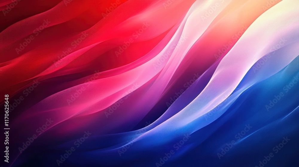 Poster abstract digital art smooth gradient red to blue background with fluid lines and soft lighting