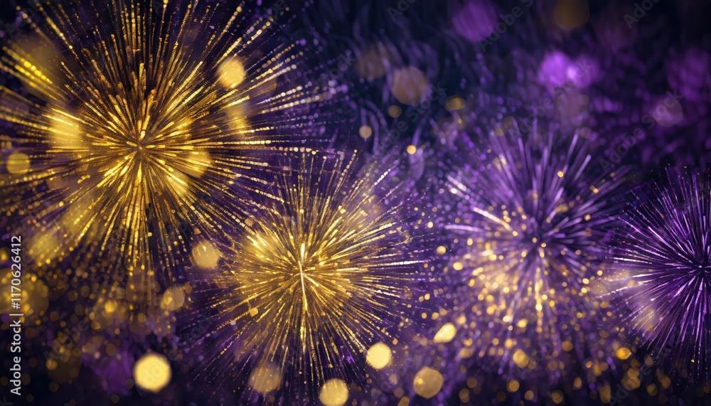 Aufkleber stunning display of gold and dark violet fireworks illuminating the night sky on new years eve with 