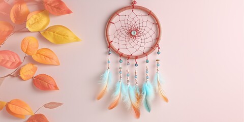 Autumn-Inspired Dreamcatcher with Soft Feathers and Warm Colors