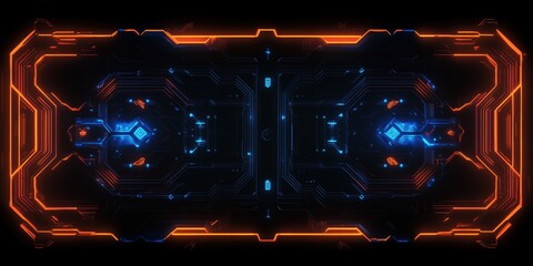 Futuristic Neon Design with Symmetrical Blue and Orange Glow
