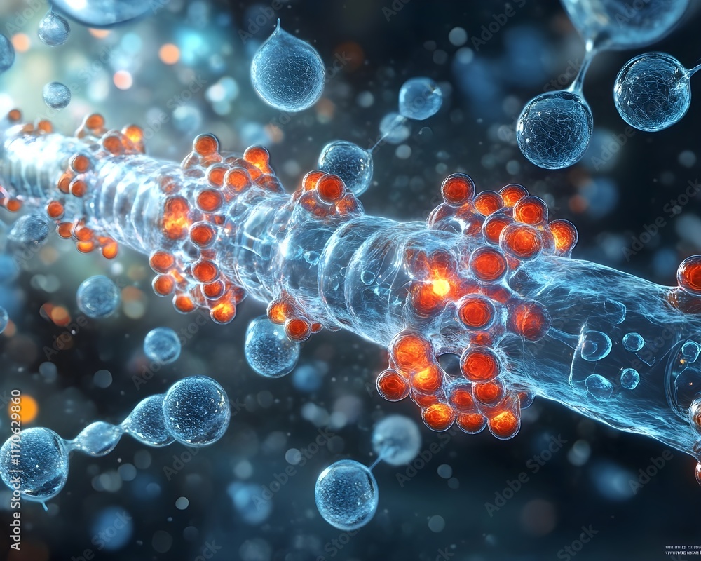 Poster microscopic view of neuron network synapse communication