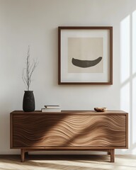 Elegant Walnut Sideboard with Wavy Texture and Minimalist Decor
