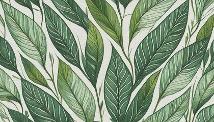 Fototapeta premium HandDrawn Green Plant and Leaf Pattern A Simple Organic Illustration Capturing Natures Beauty in Pencil Sketch Style for Art, Design, and Decor Inspiration.