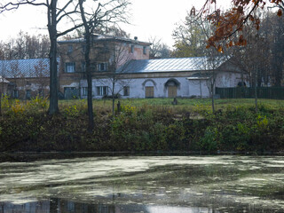 Fototapeta premium old overgrown manor pond with mud