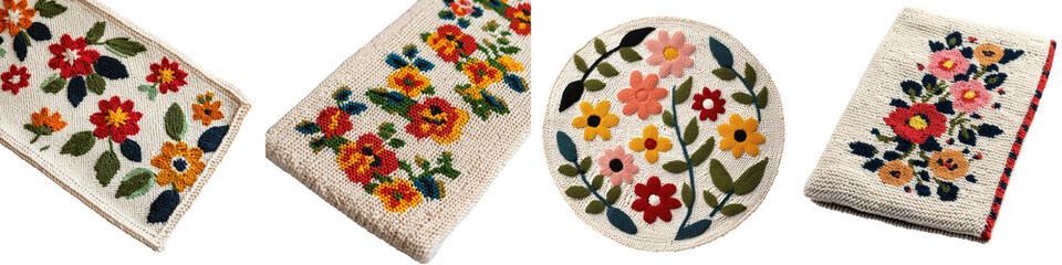 Vibrant colorful floral embroidered textile pattern with traditional folk art style design ...