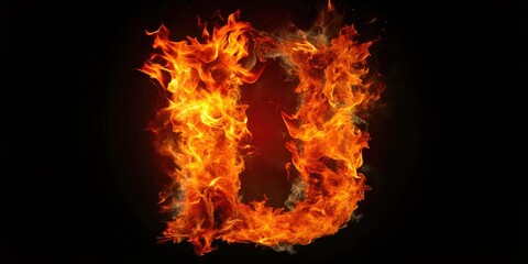 Captivating Double Exposure Fire Letter on Black Background for Stunning Visual Impact - Creative Photography, Abstract Art, Fiery Typography, Unique Design Elements