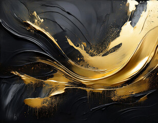 Seamless pattern with dark blue and golden paintbrush strokes. Luxury abstract background, grunge texture.