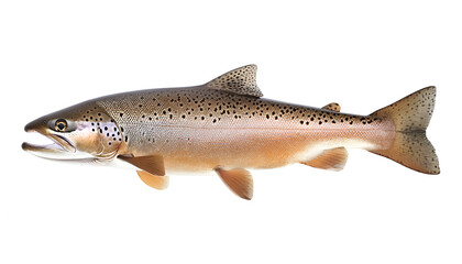 Naklejka premium Raw salmon. One fresh salmon fish isolated on white background with clipping path