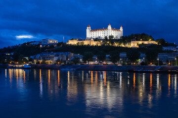 Bratislava Castle at night, illuminated, Capital of Slovakia