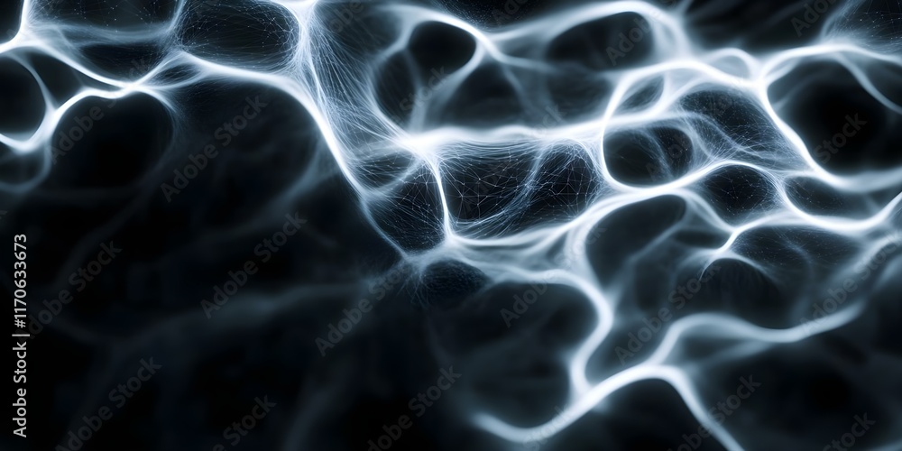 Poster a close-up view of glowing, interconnected fibers or strands, resembling neural networks or abstract