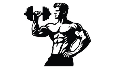 Strong Body Builder with dumbbell Silhouette