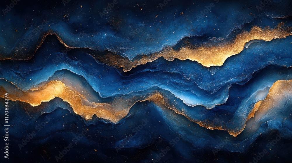 Fototapete fluid abstract art with dynamic blue and gold patterns flowing like agate and watercolor