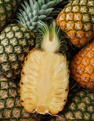 Group of pineapple background, top view