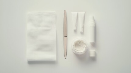 White skincare products arranged on a white background