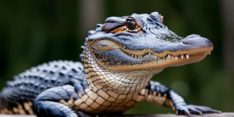 Fototapeta premium A realistic depiction of a crocodile with detailed textures on its skin and a focused expression. Concept Crocodile Realism, Detailed Skin Textures, Focused Expression, Wildlife Photography