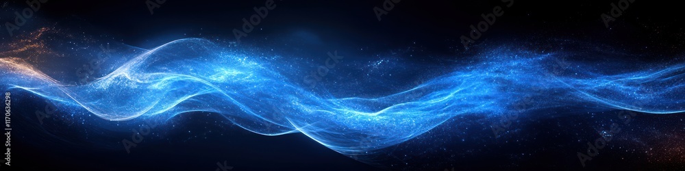 Poster dynamic blue light streaks with glowing horizontal lines on black background