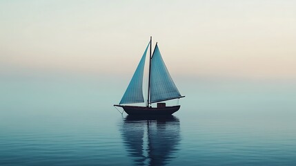 Fototapeta premium lone sailboat drifting distance calm clear ocean