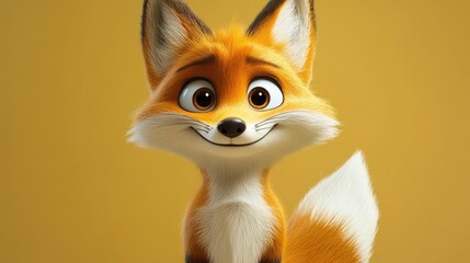 Adorable cartoon fox with big eyes and a friendly smile.