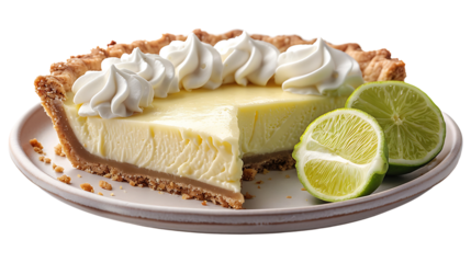 Key lime pie food on a plate on a white or transparent background